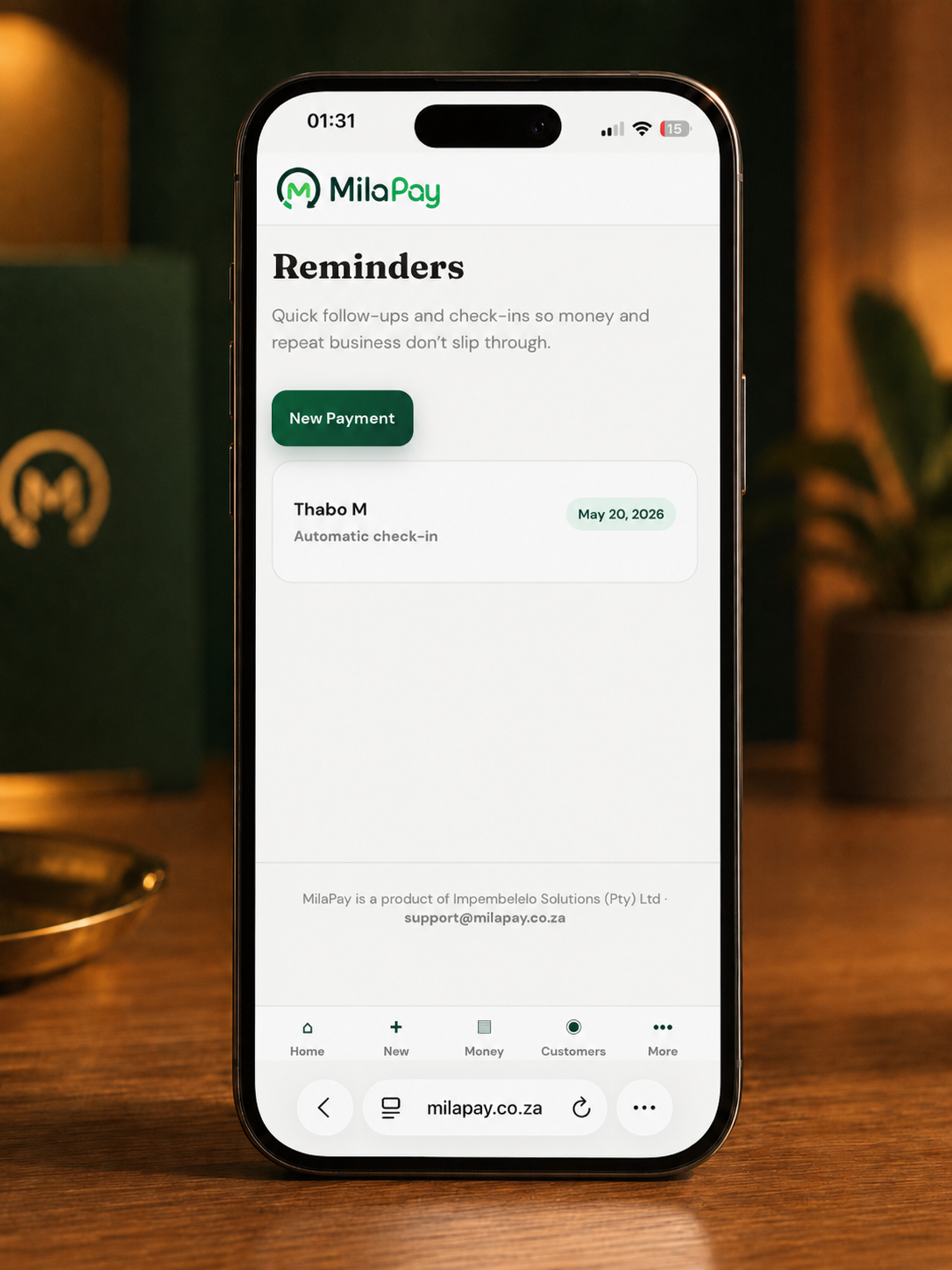 Customer follow-ups and check-ins screen