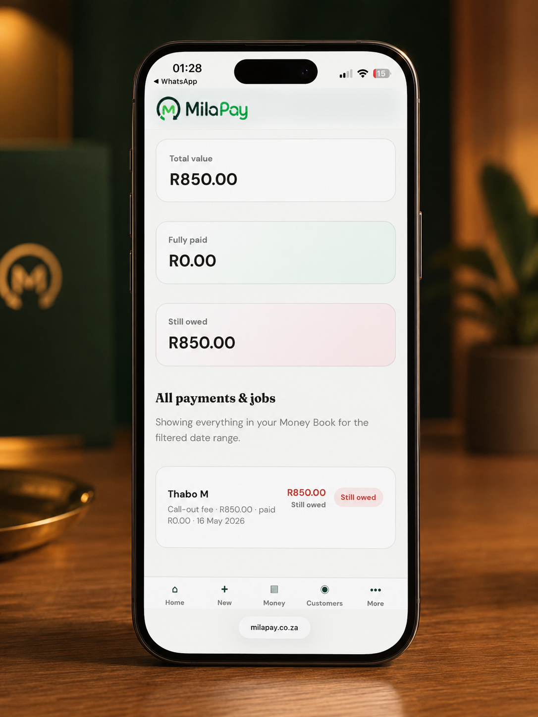 Money Book paid unpaid part-paid statuses
