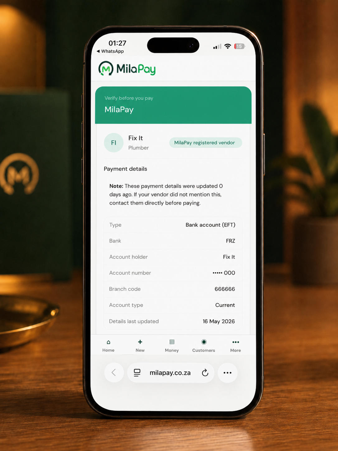 Payment verification page